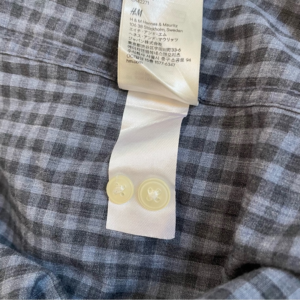 H&M Men’s Blue & Grey Gingham Check Long Sleeve Button Up Shirt - Medium - Picture 11 of 11